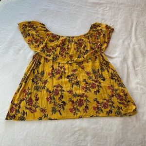 Golden Yellow & Redish Pink Floral Print Blouse from Torrid